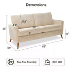 68 Loveseat Sofa, Modern Upholstered Couch with 24 Deep Seat, Padded Arms, Small Comfy Sofa for Living Room