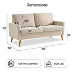 68 Loveseat Sofa, Modern Upholstered Couch with 24 Deep Seat, Padded Arms, Small Comfy Sofa for Living Room