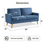 68 Loveseat Sofa, Modern Upholstered Couch with 24 Deep Seat, Padded Arms, Small Comfy Sofa for Living Room