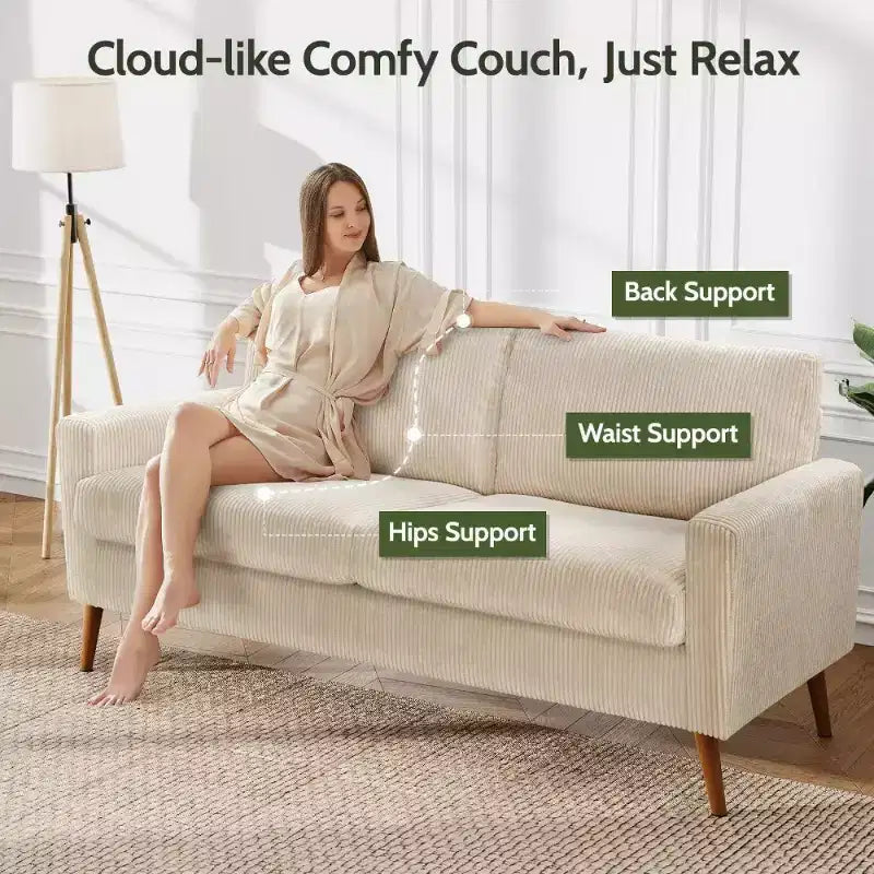 68 Loveseat Sofa, Modern Upholstered Couch with 24 Deep Seat, Padded Arms, Small Comfy Sofa for Living Room
