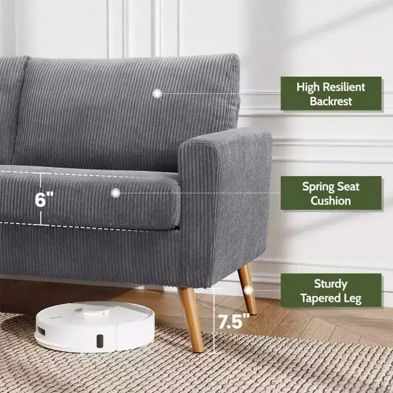 68 Loveseat Sofa, Modern Upholstered Couch with 24 Deep Seat, Padded Arms, Small Comfy Sofa for Living Room