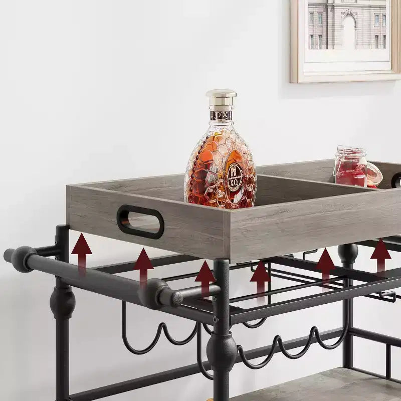 Roman Column Serving Cart, MDF & Iron Material, Retro Color, for Kitchen & Dining Area