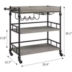 Roman Column Serving Cart, MDF & Iron Material, Retro Color, for Kitchen & Dining Area