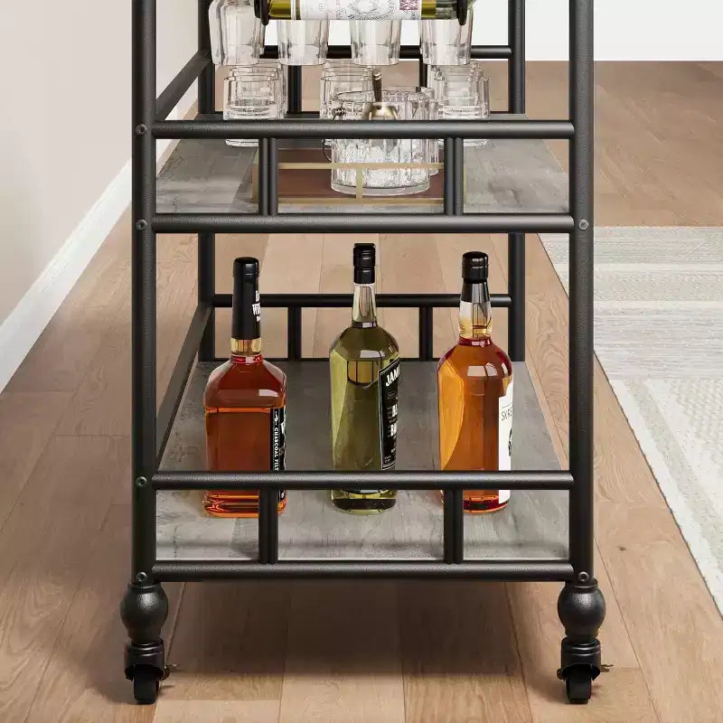 Roman Column Serving Cart, MDF & Iron Material, Retro Color, for Kitchen & Dining Area