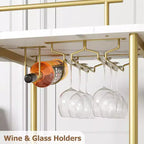 Gold Bar Cart, 3 Tier Bar Carts with Wheels, Rotated Bar Cart with Wine Rack and Glass Holder, Bar Serving Cart for Living Room, Kitchen, Dining Room