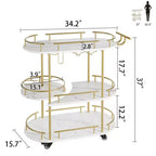 Gold Bar Cart, 3 Tier Bar Carts with Wheels, Rotated Bar Cart with Wine Rack and Glass Holder, Bar Serving Cart for Living Room, Kitchen, Dining Room