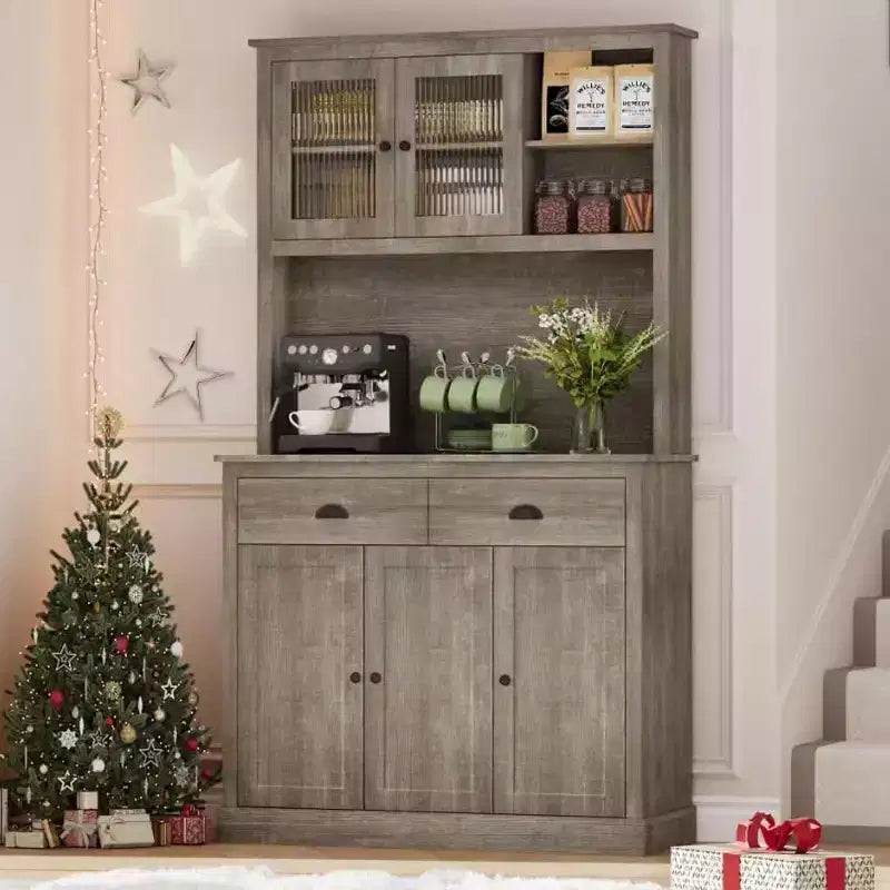 Pantry with Drawers and Adjustable Shelves, 71Tall Freestanding Kitchen Pantry Cabinet with Microwave Stand, Hutch Cabinet for Kitchen, Dining Room