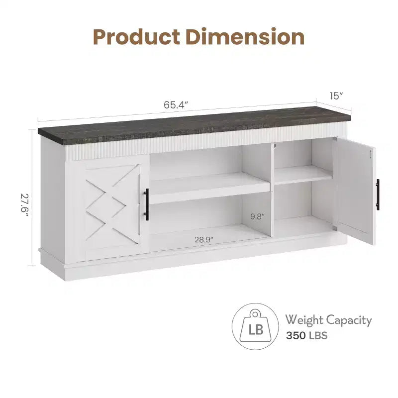 Farmhouse TV Stand for Tv Up to70 in, Fluted Entertainment Center w/ 2 Doors, 65 in Rustic Television Consoles Stands for Living Room, Bedroom