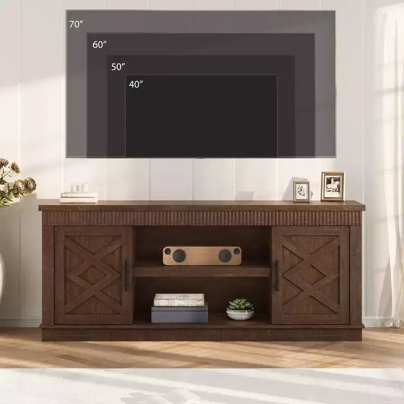 Farmhouse TV Stand for Tv Up to70 in, Fluted Entertainment Center w/ 2 Doors, 65 in Rustic Television Consoles Stands for Living Room, Bedroom