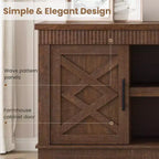 Farmhouse TV Stand for Tv Up to70 in, Fluted Entertainment Center w/ 2 Doors, 65 in Rustic Television Consoles Stands for Living Room, Bedroom