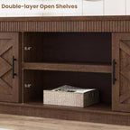 Farmhouse TV Stand for Tv Up to70 in, Fluted Entertainment Center w/ 2 Doors, 65 in Rustic Television Consoles Stands for Living Room, Bedroom
