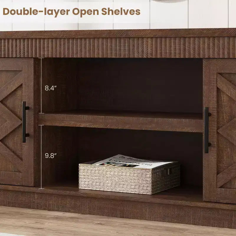 Farmhouse TV Stand for Tv Up to70 in, Fluted Entertainment Center w/ 2 Doors, 65 in Rustic Television Consoles Stands for Living Room, Bedroom
