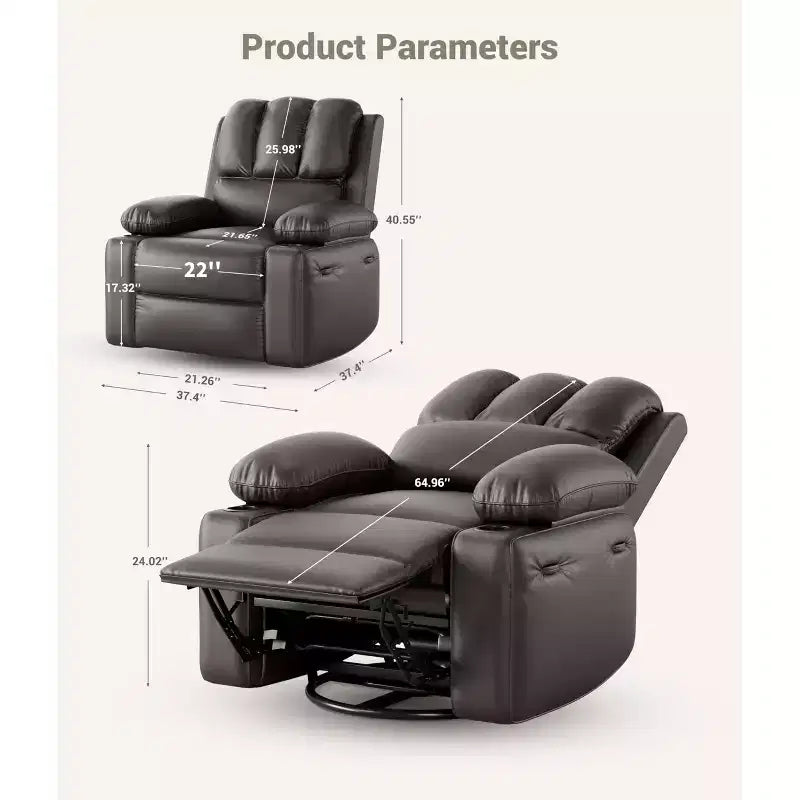 Manual Recliner Chair for Adults PU Faux Leather, Massage Lounge, 360 Swivel Cup Holders, Side Pocket Modern Single Sofa Seat