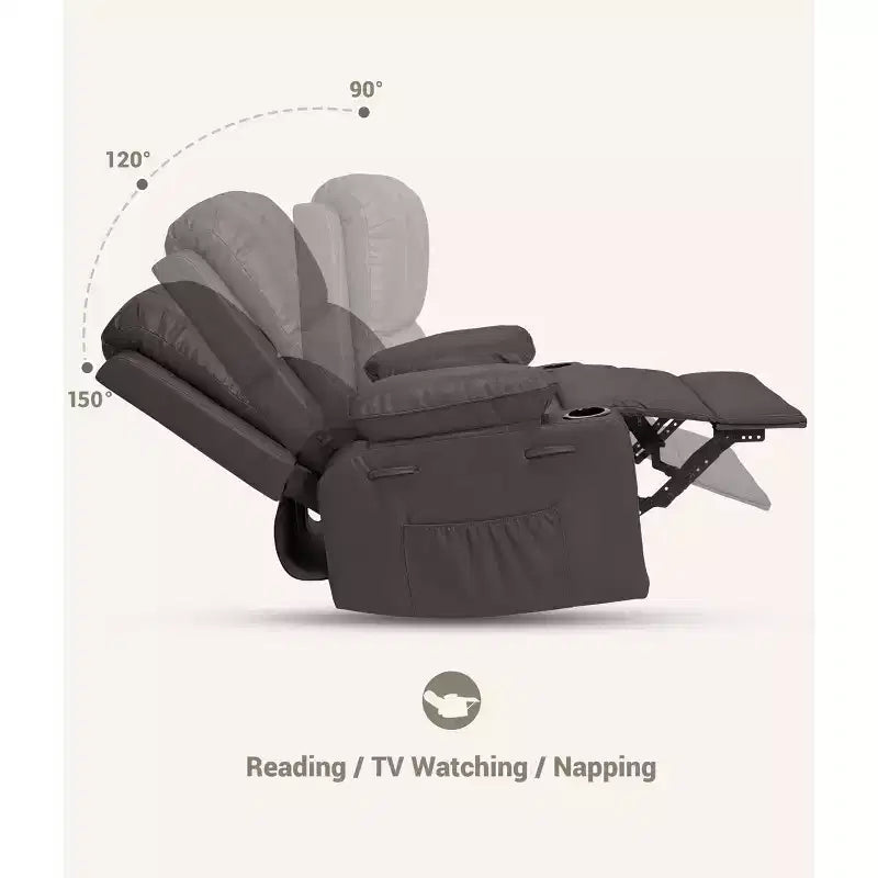 Manual Recliner Chair for Adults PU Faux Leather, Massage Lounge, 360 Swivel Cup Holders, Side Pocket Modern Single Sofa Seat