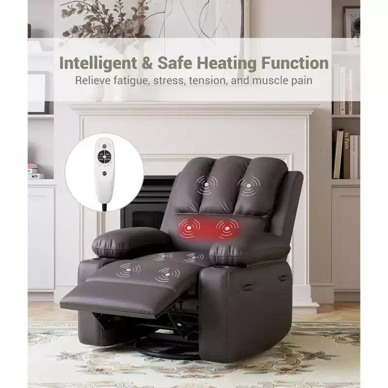 Manual Recliner Chair for Adults PU Faux Leather, Massage Lounge, 360 Swivel Cup Holders, Side Pocket Modern Single Sofa Seat