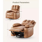 Manual Recliner Chair for Adults PU Faux Leather, Massage Lounge, 360 Swivel Cup Holders, Side Pocket Modern Single Sofa Seat