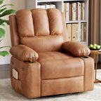 Manual Recliner Chair for Adults PU Faux Leather, Massage Lounge, 360 Swivel Cup Holders, Side Pocket Modern Single Sofa Seat
