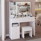 41 Makeup Desk with Cushioned Stool, Vanity Table with 2 AC+2 USB Power Station & Hair Dryer Stand, Vanity Desk with Mirror for Home
