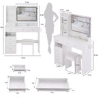 41 Makeup Desk with Cushioned Stool, Vanity Table with 2 AC+2 USB Power Station & Hair Dryer Stand, Vanity Desk with Mirror for Home