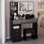 41 Makeup Desk with Cushioned Stool, Vanity Table with 2 AC+2 USB Power Station & Hair Dryer Stand, Vanity Desk with Mirror for Home