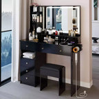 41 Makeup Desk with Cushioned Stool, Vanity Table with 2 AC+2 USB Power Station & Hair Dryer Stand, Vanity Desk with Mirror for Home