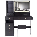41 Makeup Desk with Cushioned Stool, Vanity Table with 2 AC+2 USB Power Station & Hair Dryer Stand, Vanity Desk with Mirror for Home