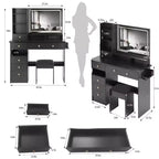 41 Makeup Desk with Cushioned Stool, Vanity Table with 2 AC+2 USB Power Station & Hair Dryer Stand, Vanity Desk with Mirror for Home