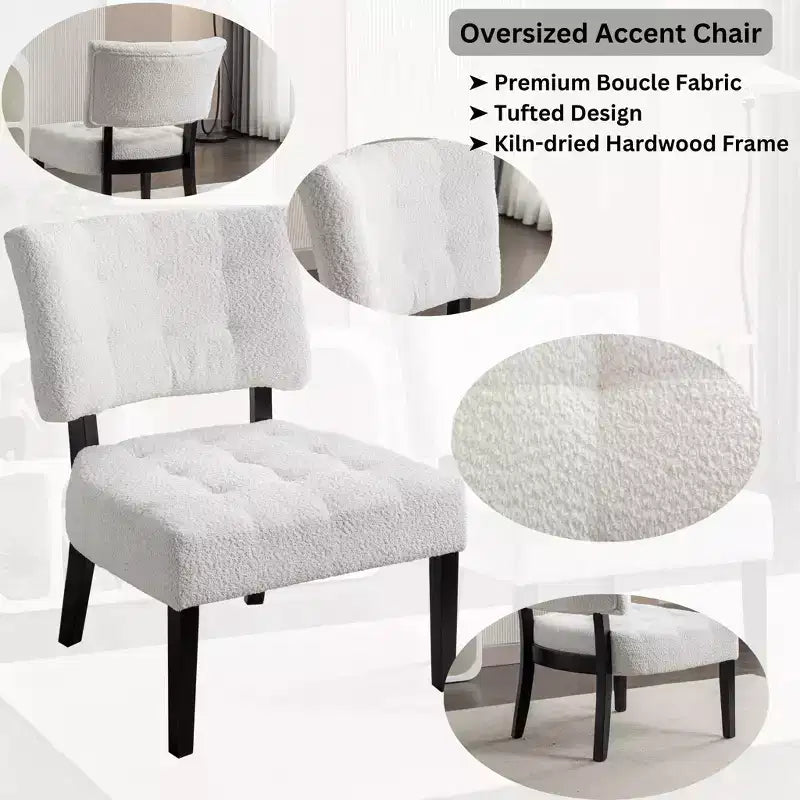 Modern Oversized Accent Chair with Middle Tufted Back Blended Leather Comfy Chairs with Wood Legs Accent Chairs for Living Room, Bedroom