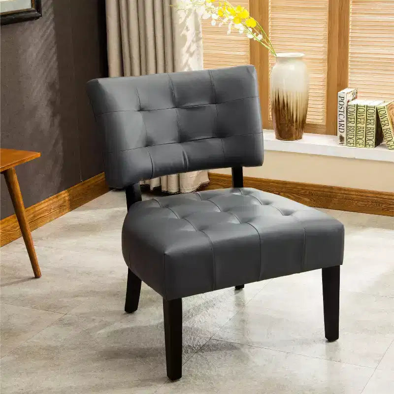 Modern Oversized Accent Chair with Middle Tufted Back Blended Leather Comfy Chairs with Wood Legs Accent Chairs for Living Room, Bedroom