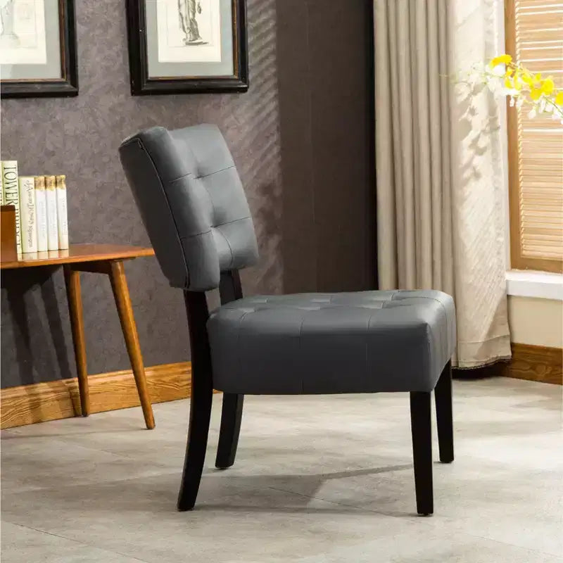 Modern Oversized Accent Chair with Middle Tufted Back Blended Leather Comfy Chairs with Wood Legs Accent Chairs for Living Room, Bedroom