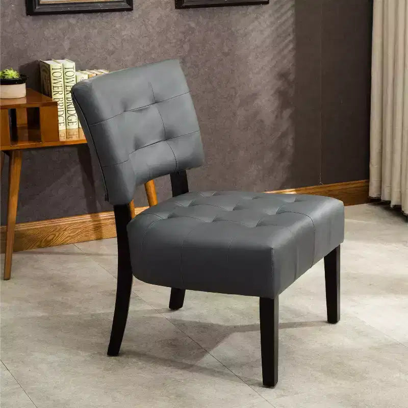 Modern Oversized Accent Chair with Middle Tufted Back Blended Leather Comfy Chairs with Wood Legs Accent Chairs for Living Room, Bedroom
