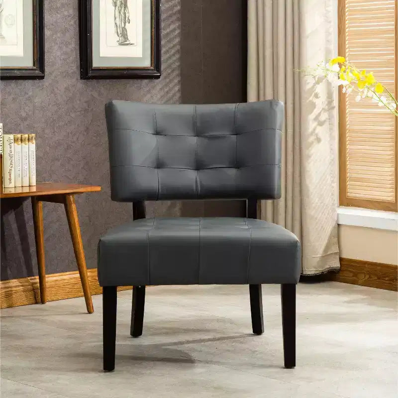 Modern Oversized Accent Chair with Middle Tufted Back Blended Leather Comfy Chairs with Wood Legs Accent Chairs for Living Room, Bedroom