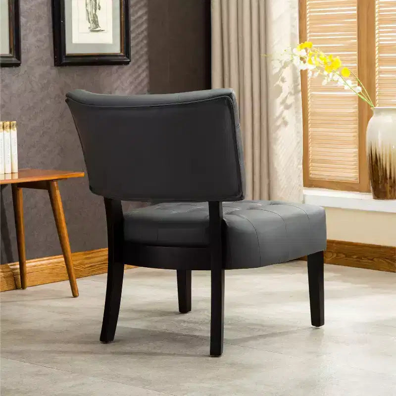 Modern Oversized Accent Chair with Middle Tufted Back Blended Leather Comfy Chairs with Wood Legs Accent Chairs for Living Room, Bedroom