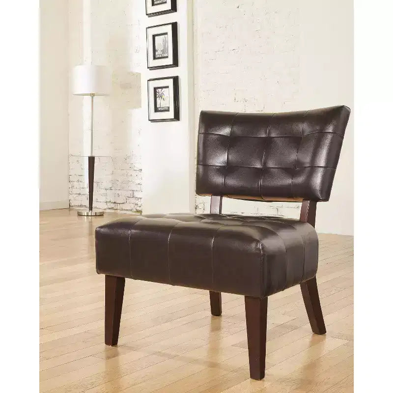 Modern Oversized Accent Chair with Middle Tufted Back Blended Leather Comfy Chairs with Wood Legs Accent Chairs for Living Room, Bedroom