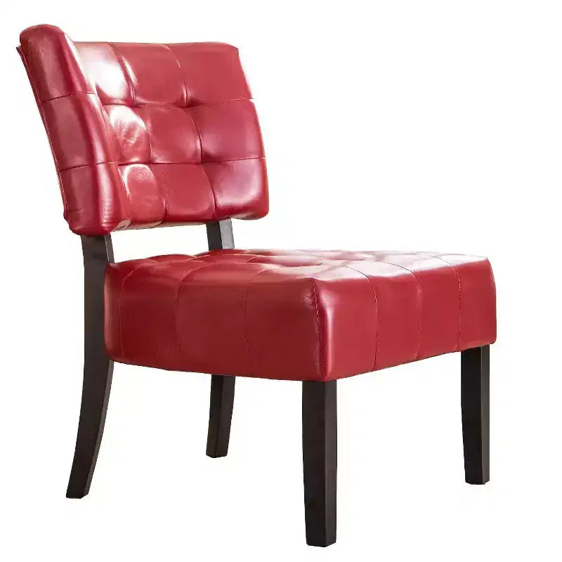 Modern Oversized Accent Chair with Middle Tufted Back Blended Leather Comfy Chairs with Wood Legs Accent Chairs for Living Room, Bedroom
