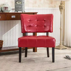 Modern Oversized Accent Chair with Middle Tufted Back Blended Leather Comfy Chairs with Wood Legs Accent Chairs for Living Room, Bedroom