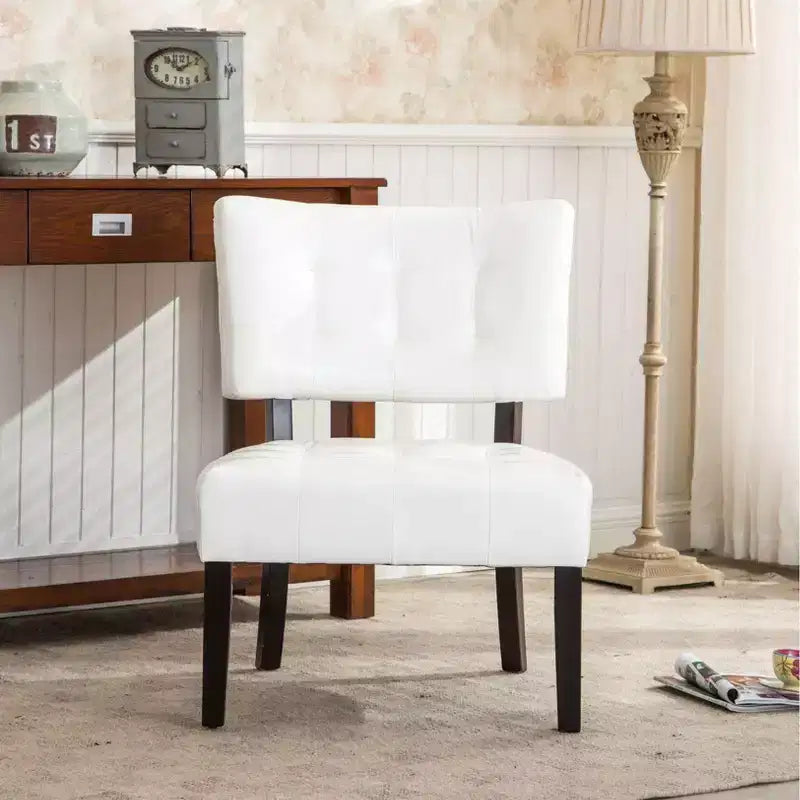 Modern Oversized Accent Chair with Middle Tufted Back Blended Leather Comfy Chairs with Wood Legs Accent Chairs for Living Room, Bedroom