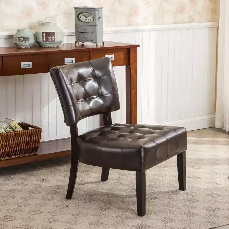 Modern Oversized Accent Chair with Middle Tufted Back Blended Leather Comfy Chairs with Wood Legs Accent Chairs for Living Room, Bedroom