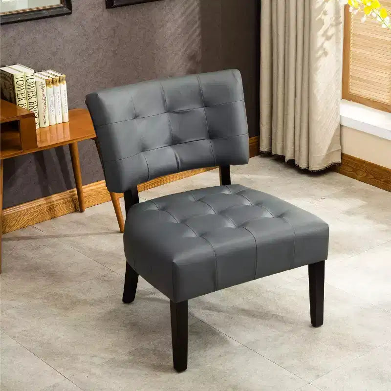TUYOHW Modern Oversized Accent Chair with Middle Tufted Back Blended Leather Comfy Chairs with Wood Legs Accent Chairs for Living Room, Bedroom