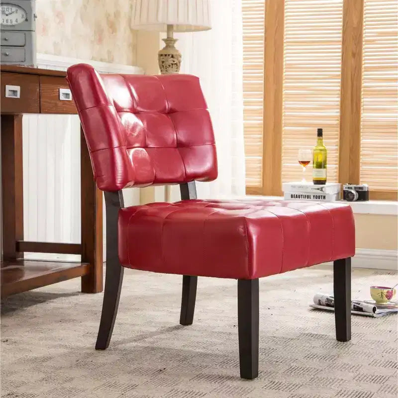 Modern Oversized Accent Chair with Middle Tufted Back Blended Leather Comfy Chairs with Wood Legs Accent Chairs for Living Room, Bedroom