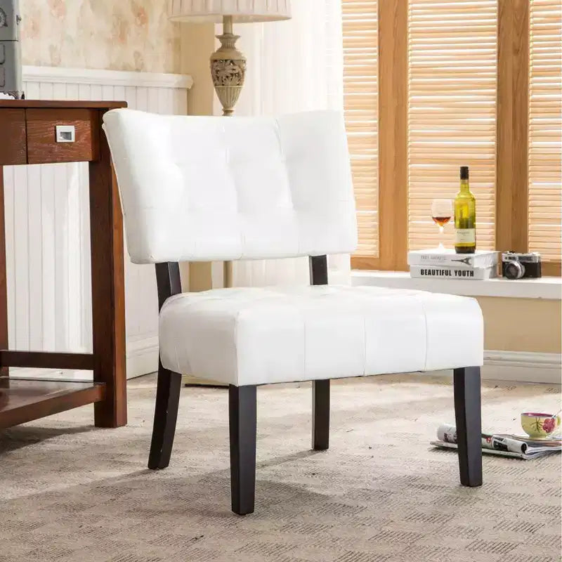 Modern Oversized Accent Chair with Middle Tufted Back Blended Leather Comfy Chairs with Wood Legs Accent Chairs for Living Room, Bedroom