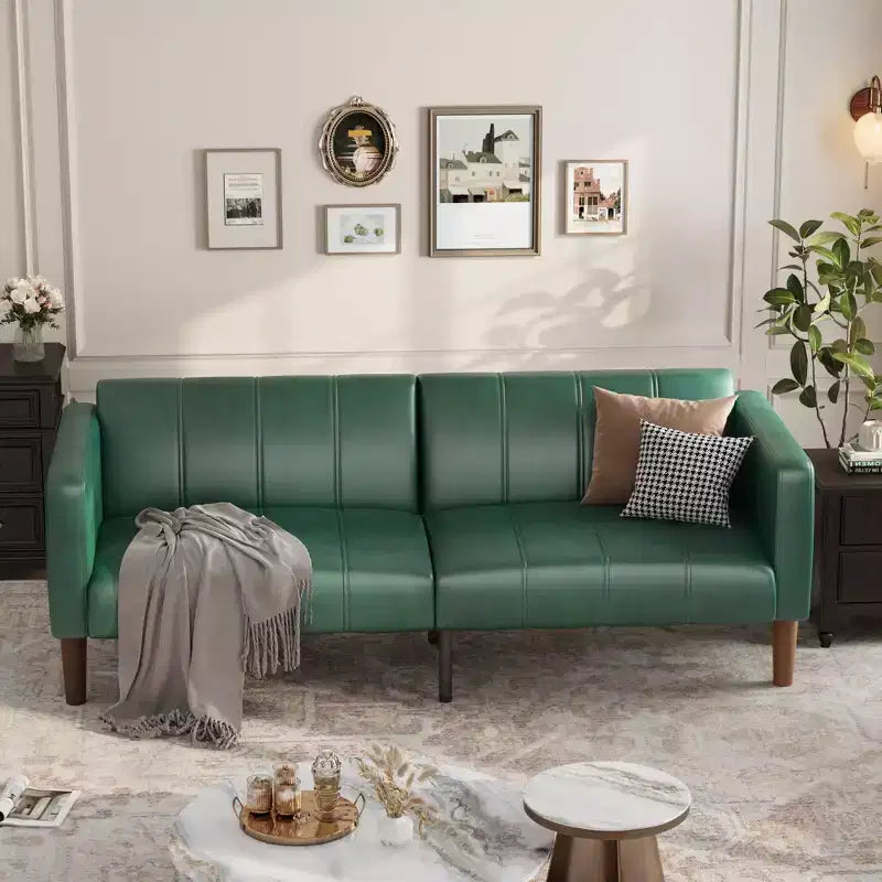 75 PU Leather Futon Sofa Bed,Convertible Loveseat, Adjustable Backrest, Side Pockets, Space-Saving Sleeper Sofa