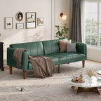 75 PU Leather Futon Sofa Bed,Convertible Loveseat, Adjustable Backrest, Side Pockets, Space-Saving Sleeper Sofa