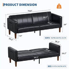 75 PU Leather Futon Sofa Bed,Convertible Loveseat, Adjustable Backrest, Side Pockets, Space-Saving Sleeper Sofa