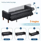 75 PU Leather Futon Sofa Bed,Convertible Loveseat, Adjustable Backrest, Side Pockets, Space-Saving Sleeper Sofa