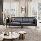 75 PU Leather Futon Sofa Bed,Convertible Loveseat, Adjustable Backrest, Side Pockets, Space-Saving Sleeper Sofa