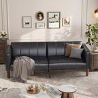 75 PU Leather Futon Sofa Bed,Convertible Loveseat, Adjustable Backrest, Side Pockets, Space-Saving Sleeper Sofa