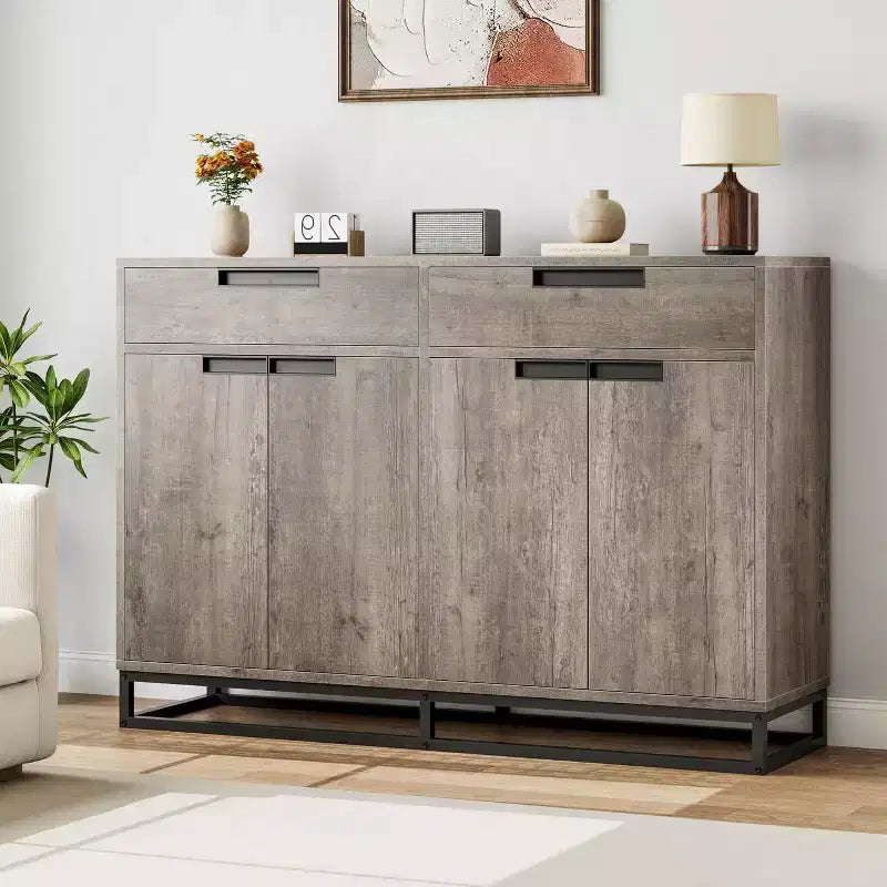 55 Inch Buffet Kitchen Cabinet, Large, Modern sideboard with 2 drawers and 4 Doors, Bar Buffet Table for Kitchen and Dining Room