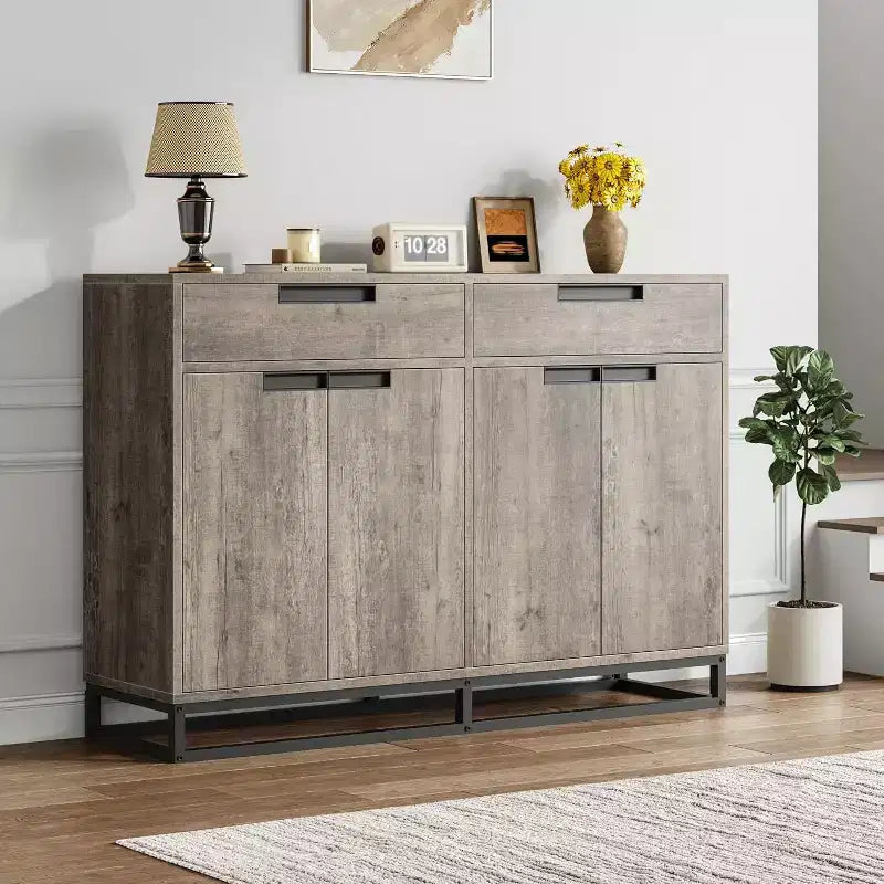 55 Inch Buffet Kitchen Cabinet, Large, Modern sideboard with 2 drawers and 4 Doors, Bar Buffet Table for Kitchen and Dining Room