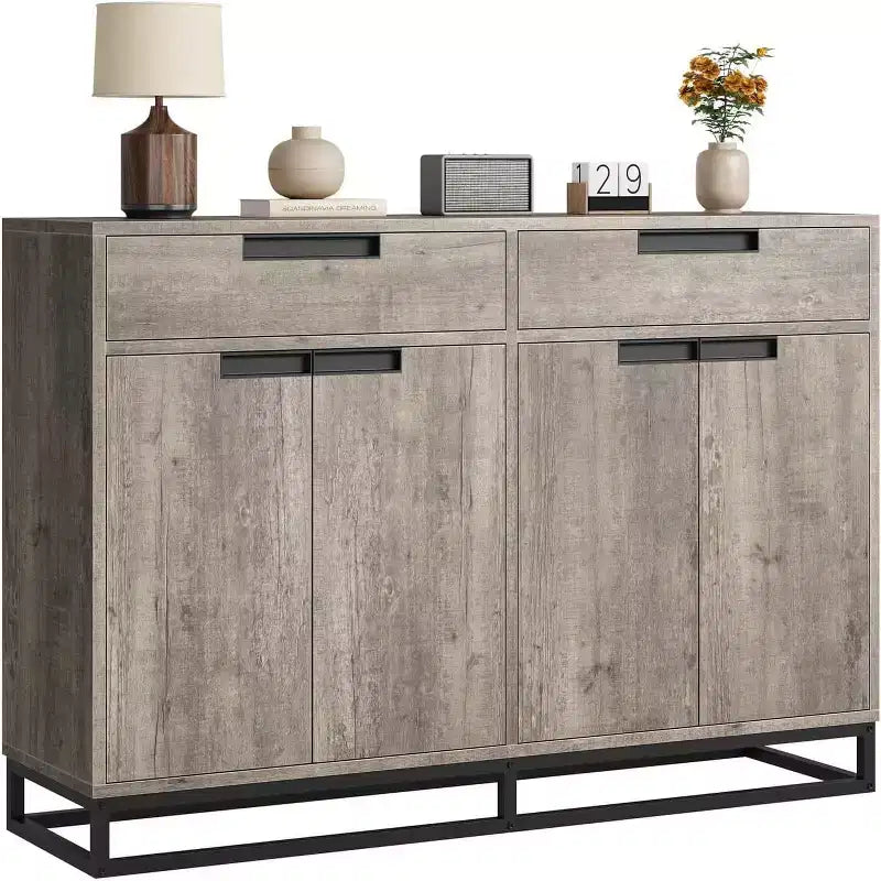 55 Inch Buffet Kitchen Cabinet, Large, Modern sideboard with 2 drawers and 4 Doors, Bar Buffet Table for Kitchen and Dining Room